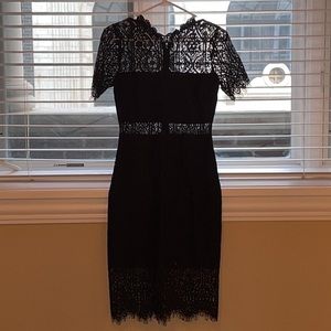 Lulus: Black Lace Midi Cut-Out Dress - Size S